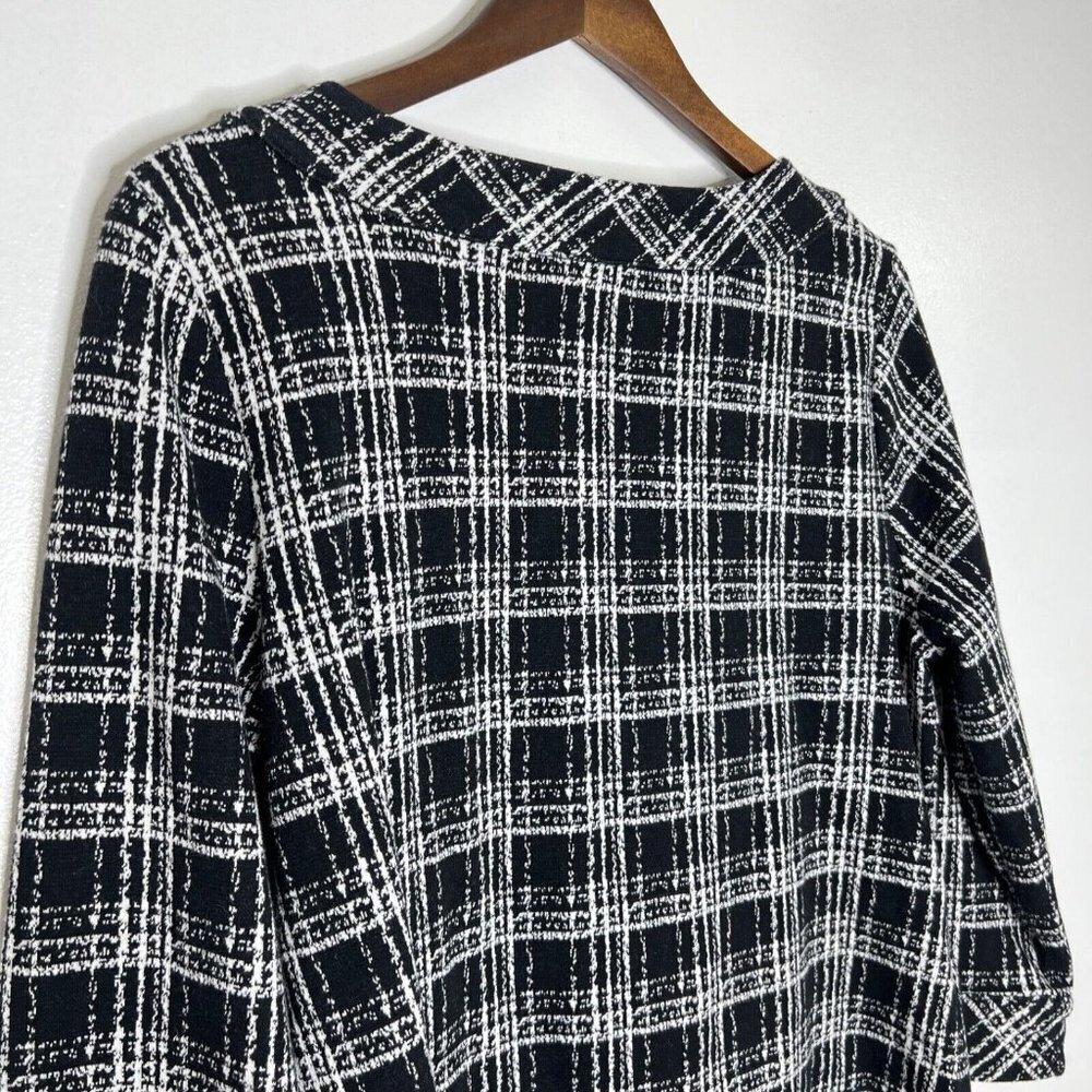 Talbots Sabrina Black Plaid 3/4 Sleeve Round Neck Pullover Sweater Size Large - Picture 6 of 7